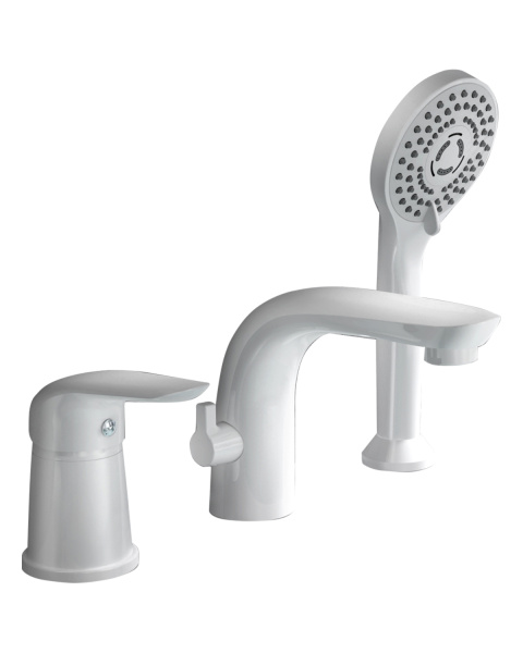 Смеситель на борт ванны однорычажный с душевым набором Orange M60-333w белый