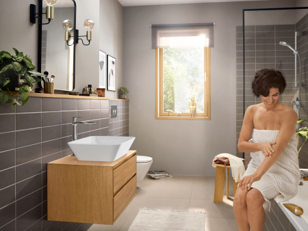 Смеситель для раковины с донным клапаном CoolStart EcoSmart+ Hansgrohe Rebris E 72591000 хром