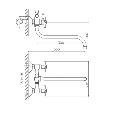 Смеситель для ванны Cron CN22142-12