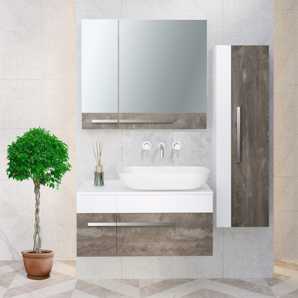 Зеркальный шкаф Runo железный камень Вудлайн 85 (00-00001347)