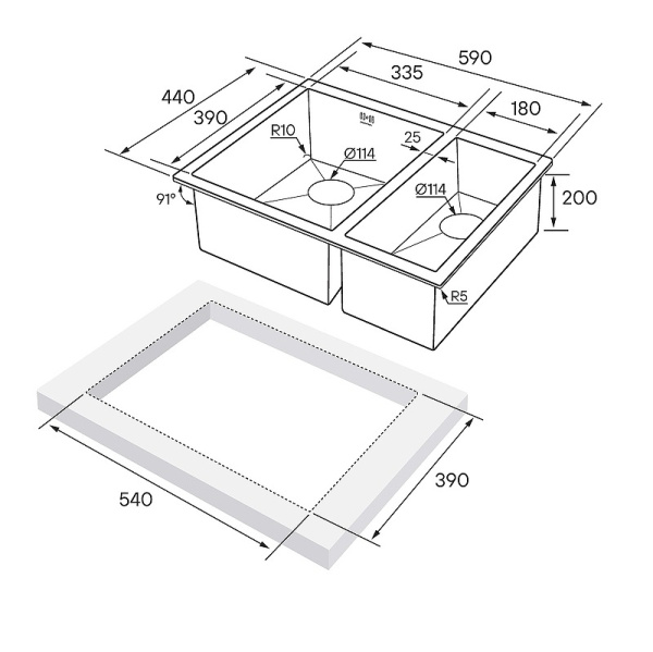 Кухонная мойка Paulmark  Zusat PM225944-GML вороненая сталь левая