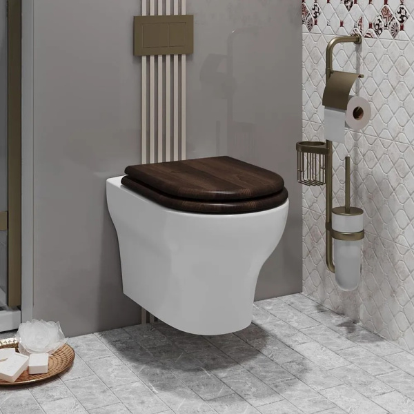 Унитаз подвесной безободковый Opadiris Лоренцо OS41712A сиденье антикварный орех