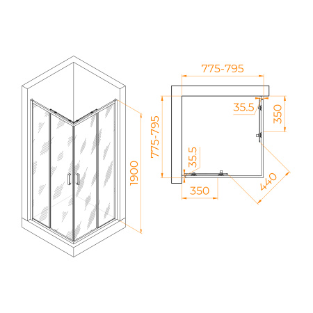 Душевой уголок (80х80) RGW PA-31B 02083188-14 прозрачное