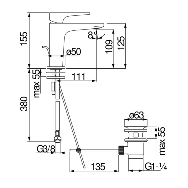 Смеситель для раковины Nobili Yoyo YO126118/1CR
