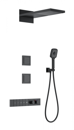 Душевая система с термостатом встраиваемая WONZON & WOGHAND, черный матовый WW-D4538-A-MB