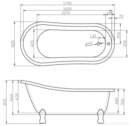 Ванна акриловая BelBagno BB04-BRN/BIA