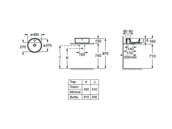 Раковина накладная (40х37) Roca The Gap 3270MK000