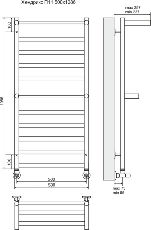 Полотенцесушитель водяной Terminus ХЕНДРИКС С ПОЛКОЙ П11 500x1086 (4620768886867 )