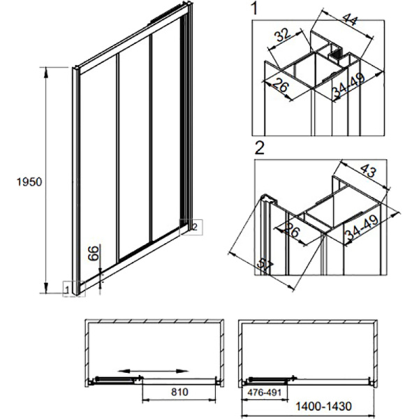 Душевая дверь Veconi Vianno VN-31, (140х195) VN31-140-01-C5