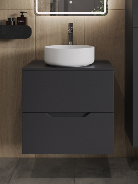 Тумба с раковиной подвесная 60 см, Orange Line Li-60TugMDF+B09-360W графит/белый