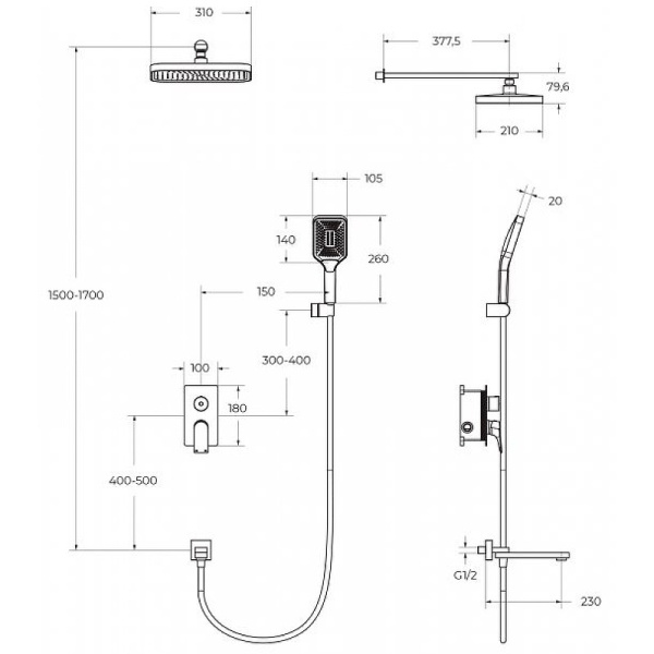 Душевой комплекта BelBagno Due DUE-VDSET-CRM Душевой комплекта BelBagno Due DUE-VDSET-CRM