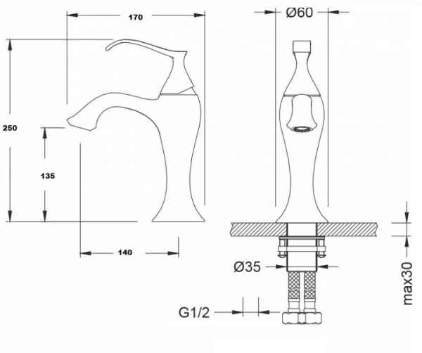 Смеситель на раковину Bronze de Luxe Perse и Pure (A9143)