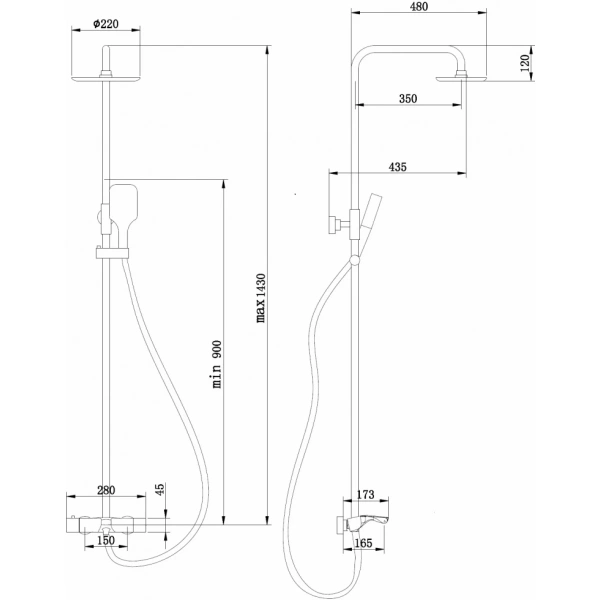 Душевая стойка ABBER Thermostat AF8516SPL с термостатом и изливом, сатин