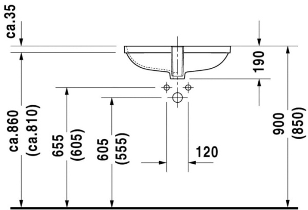 Раковина встраиваемая снизу (56х40) Duravit D-code 0338560000 Раковина встраиваемая снизу (56х40) Duravit D-code 0338560000