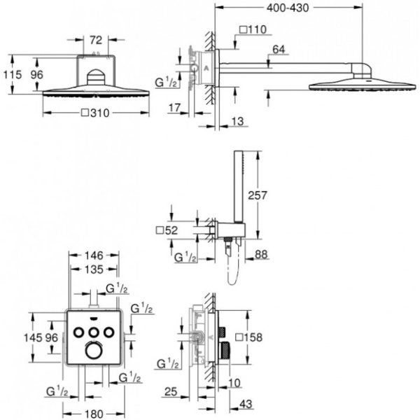 Душевой комплект 310 мм Grohe Grohtherm SmartControl 34804 000 (34804000) хром
