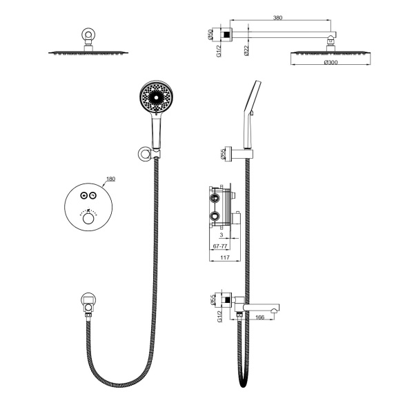 Душевая система с тремостатом WONZON & WOGHAND STICK, розовое золото WW-88929010-RG