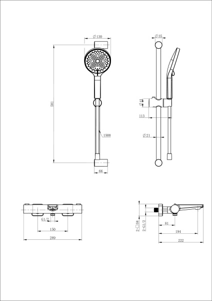 Смеситель для ванны с душевым гарнитуром и термостатом WONZON & WOGHAND, хром WW-C2021-A-CR