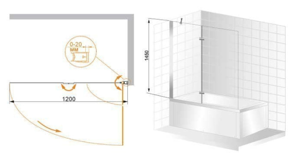 Шторка для ванны Cezares VERONA-V-21-120-P-Cr-R