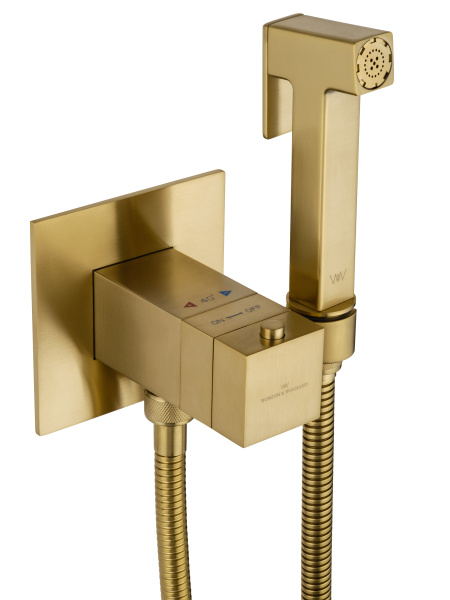 Смеситель с гигиеническим душем и термостатом встраиваемый WONZON & WOGHAND, брашированное золото WW-88829910-BG