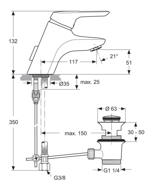 Смеситель для раковины Ideal Standard Ceramix Blue A5651AA