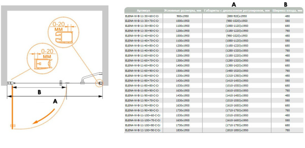 Душевая дверь (153х195) CEZARES ELENA ELENA-W-B-11-90+70-C-Cr