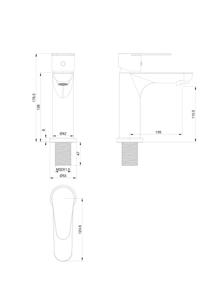 Смеситель для раковины WONZON & WOGHAND ALFA, темный графит WW-A40202-BGG Смеситель для раковины WONZON & WOGHAND ALFA, темный графит WW-A40202-BGG