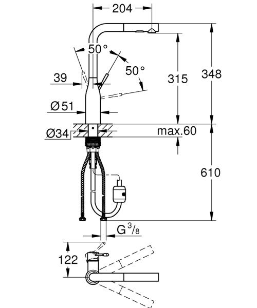 Смеситель однорычажный для мойки Grohe Essence 30504 DC0 (30504DC0) суперсталь