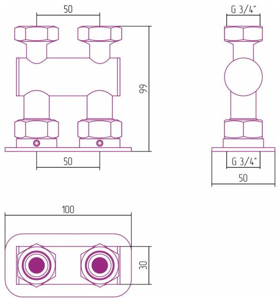 Модуль 2х3/4" прямой EU50 Темный Титан Муар 15-1539-3434