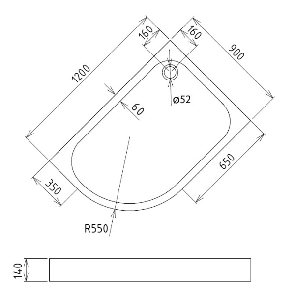 Акриловый душевой поддон (120х90) Gemy ST20 R асимметричная, белый