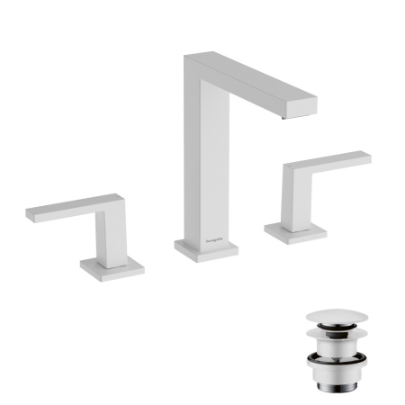 Смеситель для раковины на 3 отверстия с донным клапаном Push-Open Hansgrohe Tecturis E 73030700 белый матовый