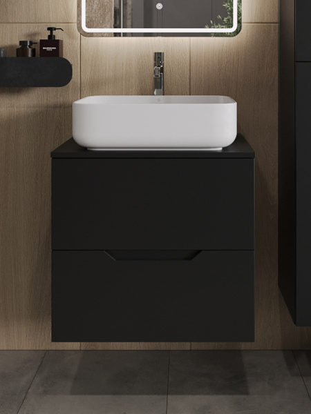 Тумба с раковиной подвесная 60 см, Orange Line Li-60TubMDF+B05-500W черный/белый