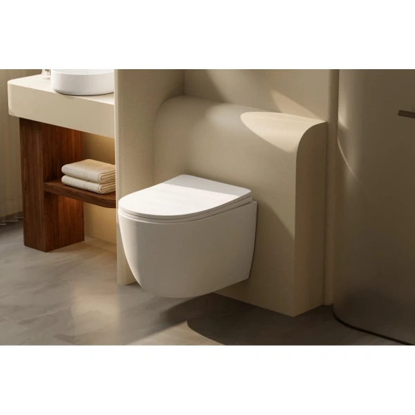 Унитаз ABBER Bequem AC1100TMW подвесной белый матовый, безободковый, смыв торнадо