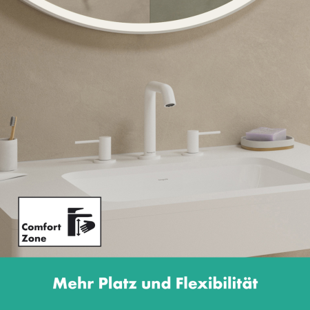Смеситель для раковины на 3 отверстия с донным клапаном Push-Open Hansgrohe Tecturis S 73330700 белый матовый