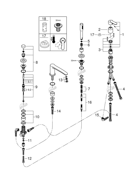 Смеситель однорычажный для ванны  на 4 отверстия GROHE Eurostyle Cosmopolitan 23048 003 (23048003) хром 