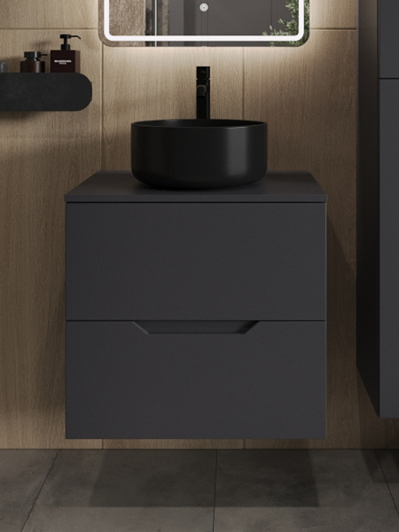 Тумба с раковиной подвесная 60 см Orange Line Li-60TugMDF+B07-345B графит/черный