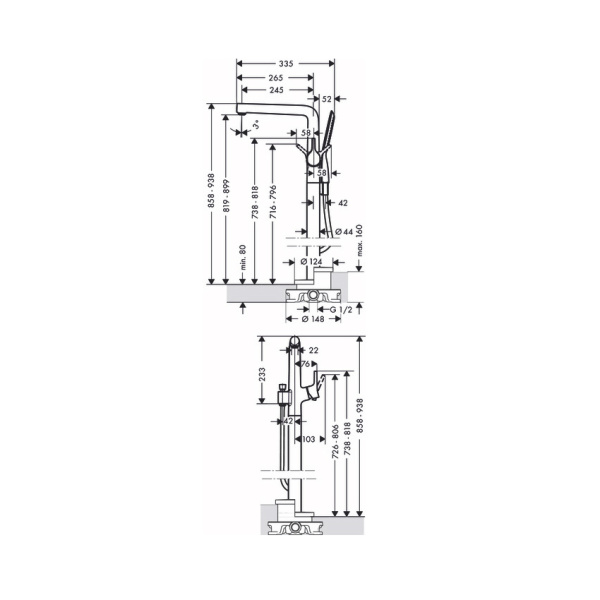 Смеситель для ванны напольный Hansgrohe Talis S 72412000 хром