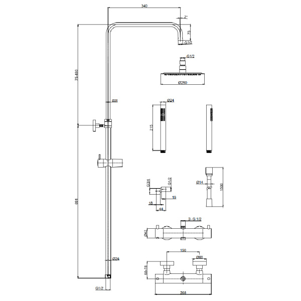 Душевая система с термостатом AQUAme AQM8006CR