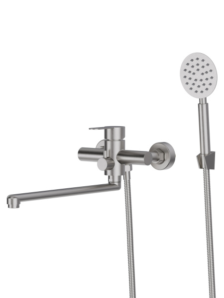 Смеситель для ванны однорычажный универсальный с душевым набором никель Agger Zest A0721133 матовый