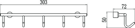 Планка с крючками 5 крючков Savol S-005255 в упаковке 2 шт