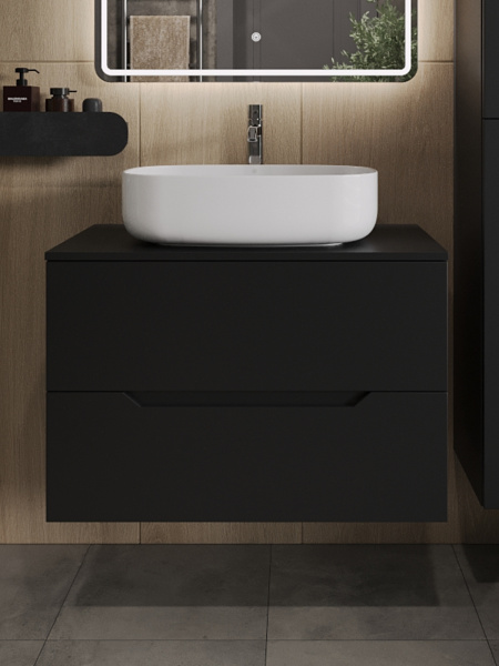 Тумба с раковиной подвесная 80 см, Orange Line Li-80TubMDF+B07-540W черный/белый