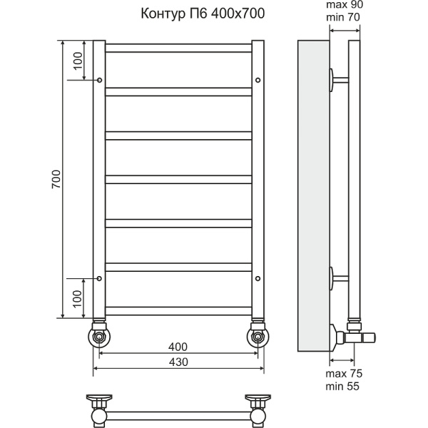 Водяной полотенцесушитель Terminus Контур П6 400x700 4660059582436 Водяной полотенцесушитель Terminus Контур П6 400x700 4660059582436