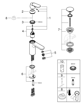 Смеситель однорычажный для раковины GROHE Eurosmart Cosmopolitan 23926 000 (23926000) хром