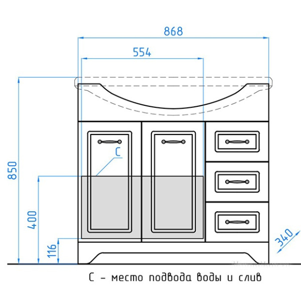 Тумба под раковину напольная Style Line Олеандр-2 90 ЛС-00000485 бежевый