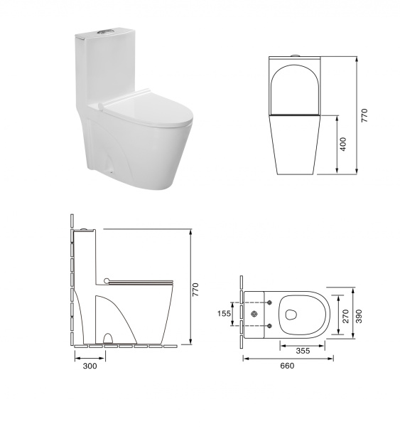 Унитаз напольный безободковый SantiLine SL-5012