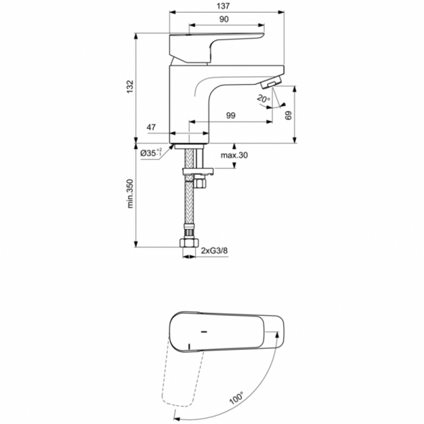 Смеситель для раковины Ideal Standard CERAPLAN III SLIM BC565AA, хром