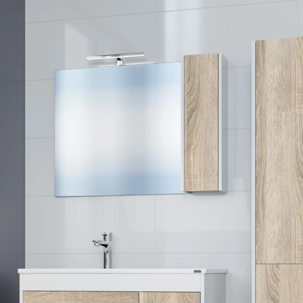 Зеркальный шкаф Санта Меркурий 700460 90x65 см R, со светильником, белый матовый/дуб янтарный