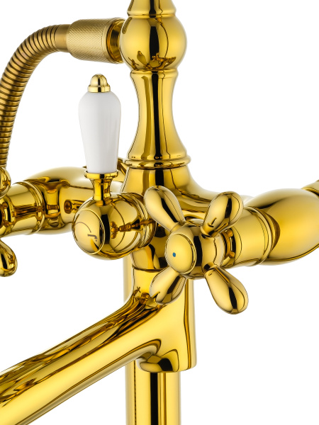 Смеситель для ванны напольного монтажа WONZON & WOGHAND RETRO, глянцевое золото WW-88649020-PG