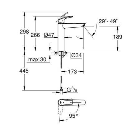 Смеситель для раковины без донного клапана CoolStart Grohe Eurosmart 24164 003 (24164003) хром