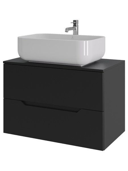 Тумба с раковиной подвесная 80 см, Orange Line Li-80TubMDF+B03-600W черный/белый