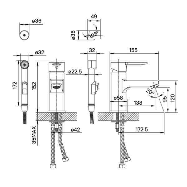 Смеситель для раковины с гигеническим душем IDDIS Sena (SENSB00i08)